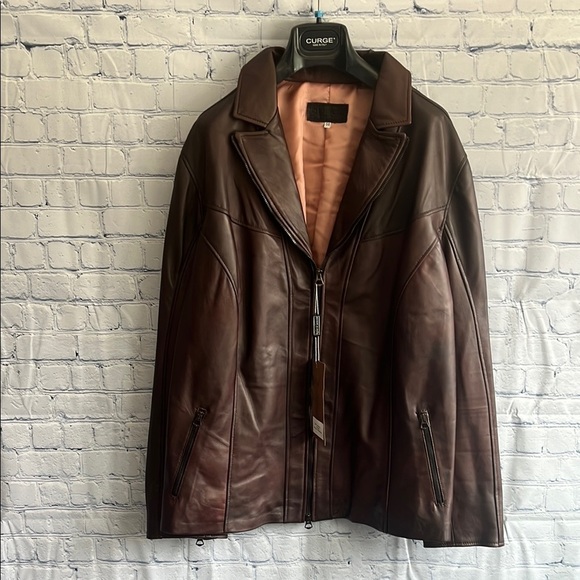 CURGÈ Womans Brown Leather Zip Up‎ Jacket Made in Italy size 3XL or EU 56 NWT W3 - Picture 1 of 9